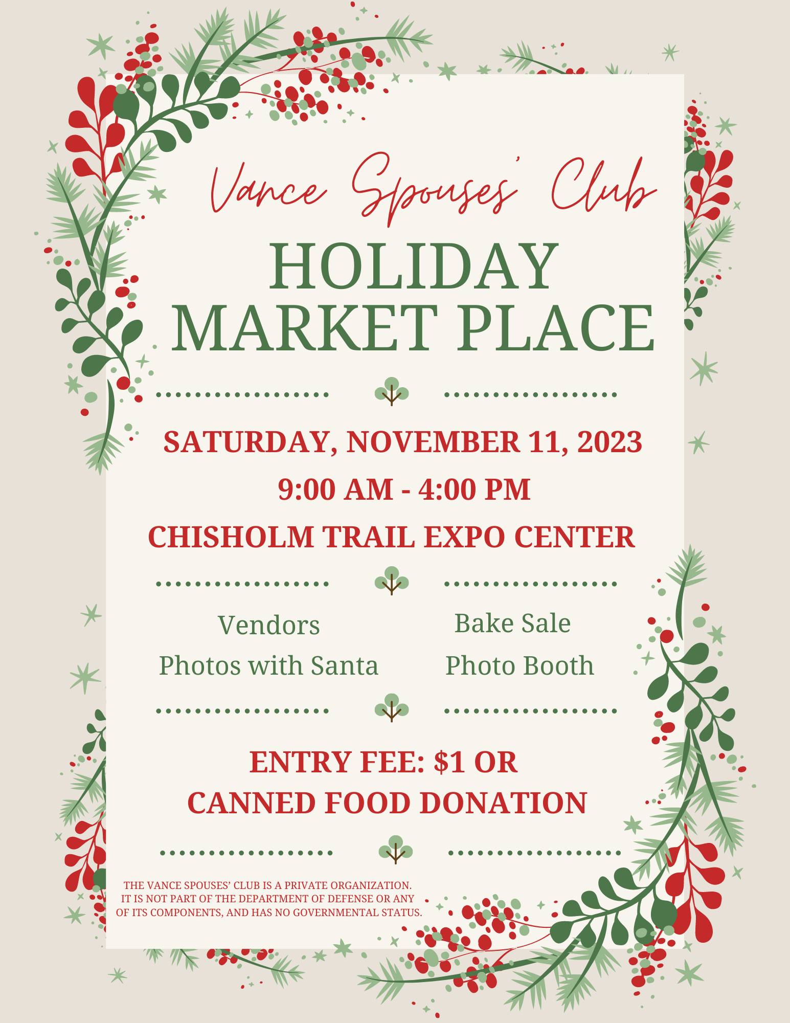 Vance Spouses’ Club Holiday Marketplace – Visit Enid Oklahoma